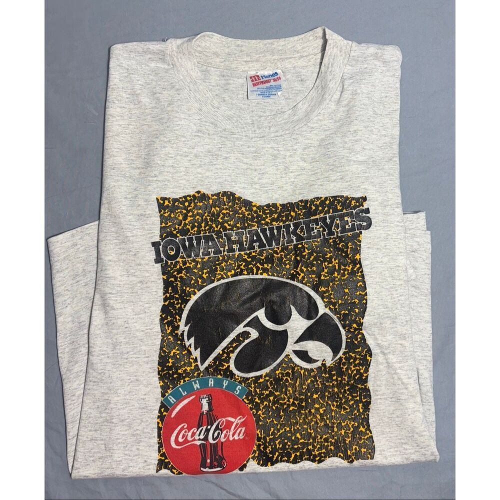 Vintage 80s Iowa Hawkeyes Single Stitch Made In USA Size XL T-Shirt White Gray